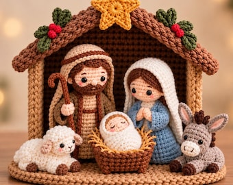 Crochet Nativity Set, Handmade Holy Family Christmas Decor, Catholic Nativity Scene, Mini Christmas Manger, Religious Christian Gift