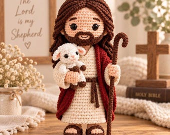 Jesus Crochet Doll With Lamb, Handmade Catholic Baptism Gift, Christian Amigurumi Good Shepherd Figurine, First Communion Nursery Decor