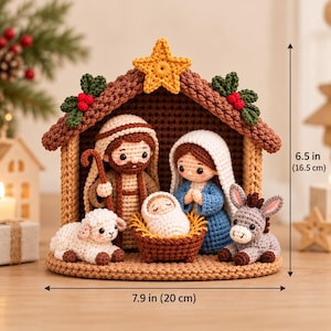 Crochet Nativity Set, Handmade Holy Family Christmas Decor, Catholic Nativity Scene, Mini Christmas Manger, Religious Christian Gift image 3