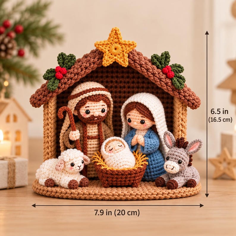 Crochet Nativity Set, Handmade Holy Family Christmas Decor, Catholic Nativity Scene, Mini Christmas Manger, Religious Christian Gift image 3