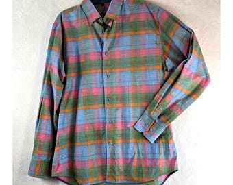 Chemise Homme NEIMAN MARCUS à Carreaux Rouge Bleu Vert - Taille L - Coton - Occasion Très Bon état