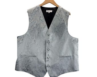 Mens Vest Silver Brocade Jacquard Paisley XL by Vesuvio Napoli Waistcoat Formal Victorian Steampunk Western Wedding Tuxido Vest