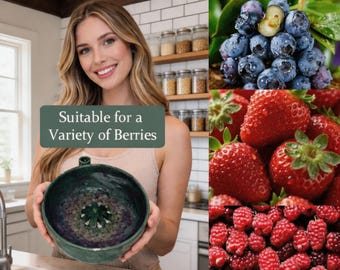 Farmhouse Ceramic Berry Colander Bowl, Built-in Drain for Berries Veggies, Kitchen Prep Bowl