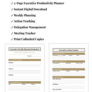 Executive Planning & Action System | Printable PDF Planner | Productivity Tracker | Executive Assistant Tool