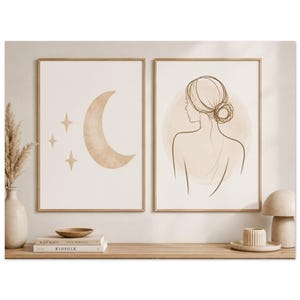 Woman & Moon Wall Art | Aluminum Framed Poster | Minimalist Line Art Print | Celestial Boho Wall Decor | Modern Home Decor