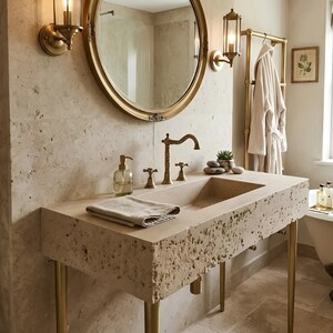 Rustic Travertine Bathroom Sink, Matte Stone Texture (Custom Sizes)