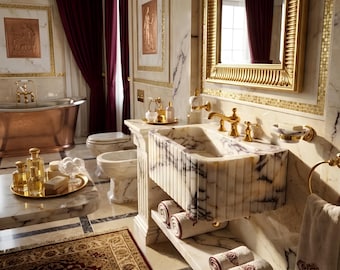 Marble Bathroom Sink: Calacatta Viola Ribbed Design - Wall or Vanity Mount