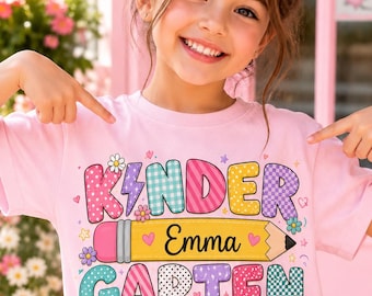 Personalized Kindergarten Shirt, Custom Kids Name Back To School Tee, Kindergarten Girl Shirt, Toddler First Day of School Gift