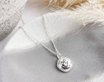 Recycled Silver Pebble pendant. Eco silver unique organic shaped necklace. Perfect dainty thoughtful gift for your eco-conscious loved ones