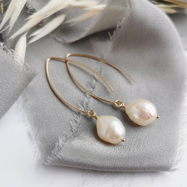 Baroque Pearl earrings - Ivory Freshwater Baroque Pearls in Gold fill, June birthstone drop earrings, perfect bridal jewellery, The Vow