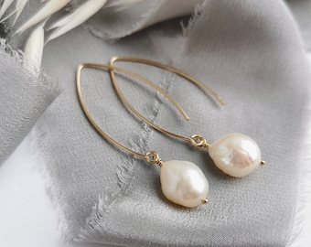 Baroque Pearl earrings - Ivory Freshwater Baroque Pearls in Gold fill, June birthstone drop earrings, perfect bridal jewellery, The Vow