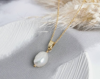 Ivory Baroque Pearl & gold filled pendant - minimal Ivory Freshwater Pearl on a fine chain,June birthstone, romantic christmas gift, the vow