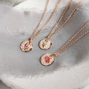 Rose Gold Birthstone necklace. Choose your gemstones for birthdays, anniversaries, children/grandchildren, siblings. Dainty bespoke gift image 1