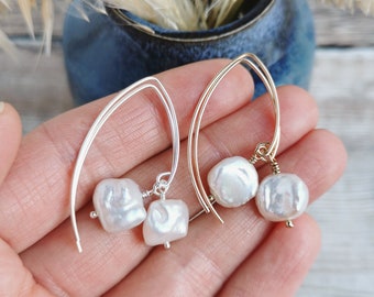 Small Keishi Pearl earrings - Silver / Gold filled - ivory Freshwater Keshi Pearls, June birthstone, modern bridal & honeymoon drop earrings