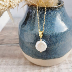 LAST ONE Small Coin Pearl pendant Silver / Gold Classic design for modern brides, June birthday, 30th wedding anniversary, The Vow image 1
