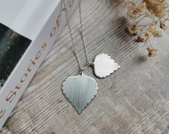 Silver Birch leaf Necklace - double. Made to Order. New Beginnings, Botanical jewelry, Nature inspired plant lover, Connect to Nature symbol