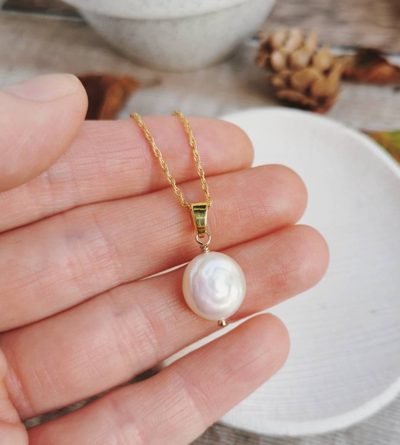 LAST ONE Small Coin Pearl pendant Silver / Gold Classic design for modern brides, June birthday, 30th wedding anniversary, The Vow 14k Gold-filled