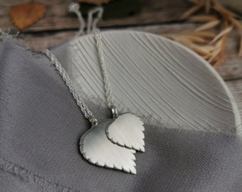 Silver Birch leaf Necklace - double. Made to Order. New Beginnings, Botanical jewelry, Nature inspired plant lover, Connect to Nature symbol