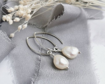 Baroque Pearl and Silver earrings - Ivory Freshwater Baroque Pearls. Natural, organic shapes for June, wedding jewellery, bridesmaid gifts
