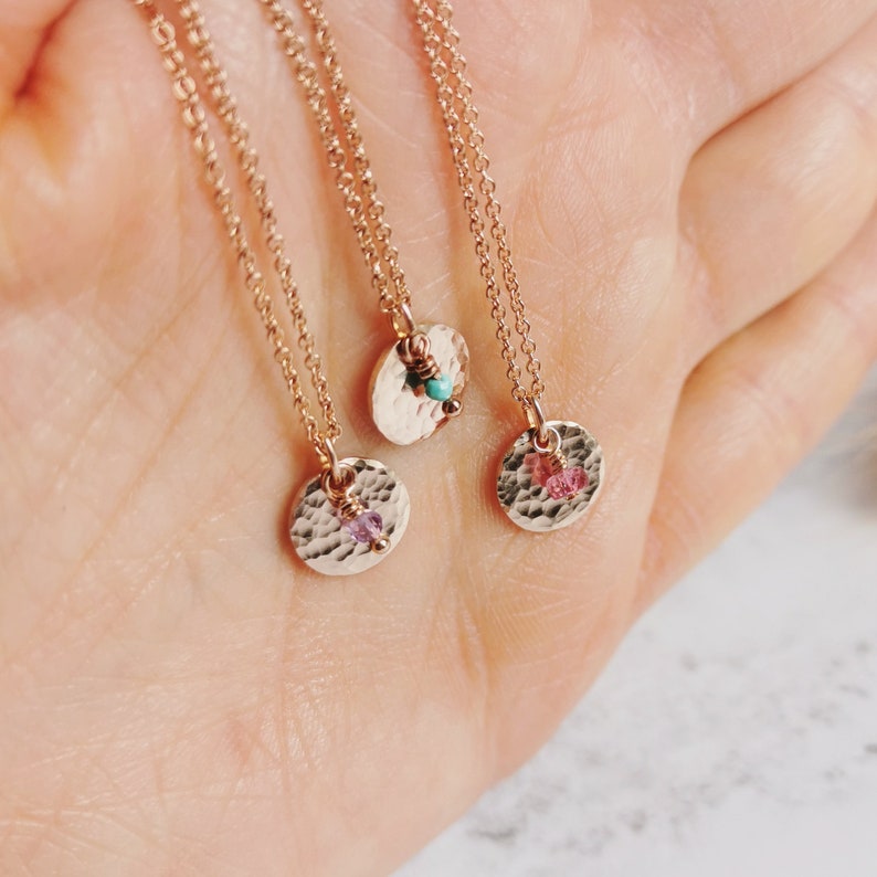 Rose Gold Birthstone necklace. Choose your gemstones for birthdays, anniversaries, children/grandchildren, siblings. Dainty bespoke gift image 7