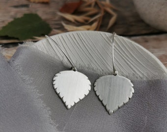 Silver Birch leaf Earrings. Made to Order. New Beginnings, Growth Hope. New home baby divorce grief Botanical jewelry Nature inspired