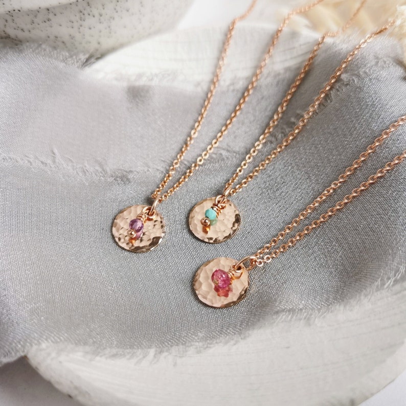 Rose Gold Birthstone necklace. Choose your gemstones for birthdays, anniversaries, children/grandchildren, siblings. Dainty bespoke gift image 1