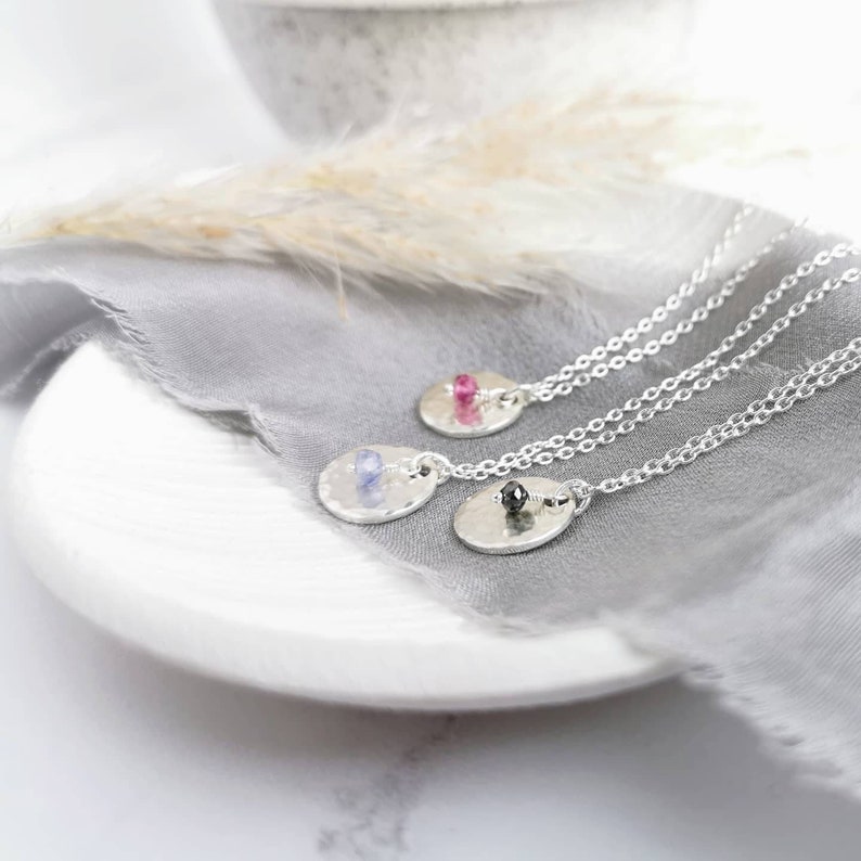 Silver Birthstone necklace. Choose your own gemstones for birthdays, anniversaries, grandchildren, loved ones. Personalised dainty gift image 3