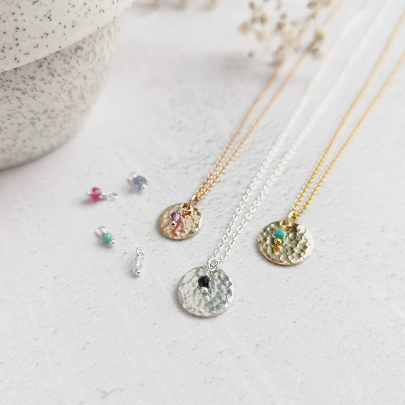 Rose Gold Birthstone necklace. Choose your gemstones for birthdays, anniversaries, children/grandchildren, siblings. Dainty bespoke gift Sapphire