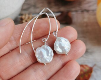 Large Keishi Pearl earrings - Silver / Gold filled - keshi drop earrings, June birthstone, contemporary bride, 30th wedding anniversary gift