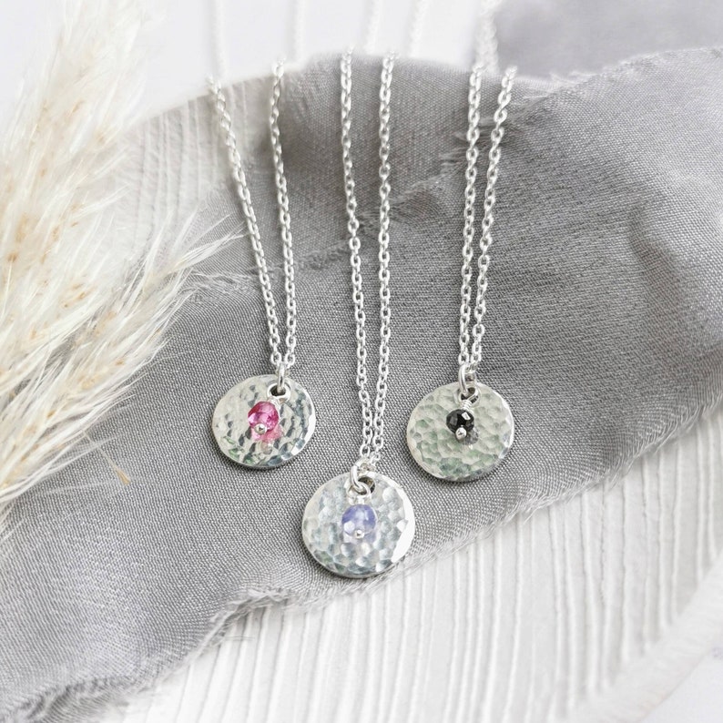 Silver Birthstone necklace. Choose your own gemstones for birthdays, anniversaries, grandchildren, loved ones. Personalised dainty gift image 1