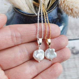 SET Small Keishi Pearl earrings and necklace set Silver / Gold-filled Ivory Freshwater Keshi Pearls, June birthstone, modern brides image 5