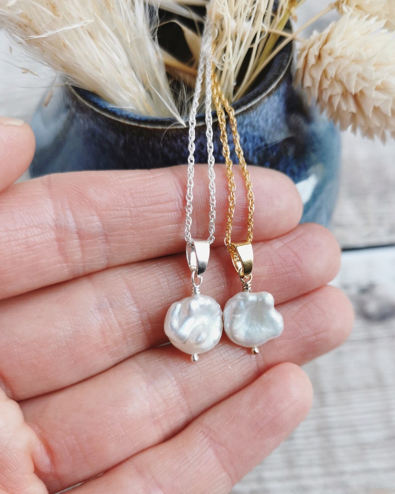 SET Small Keishi Pearl earrings and necklace set Silver / Gold-filled Ivory Freshwater Keshi Pearls, June birthstone, modern brides image 5