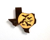 Texas Moon with Bats Wooden Refrigerator Magnet