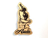 Austin Texas Guitar musician Wooden Refrigerator Magnet