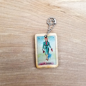 La Dama Loteria Mexican Bingo KeyTag NEW! Color on both sides!