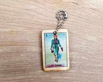 La Dama Loteria Mexican Bingo KeyTag NEW! Color on both sides!