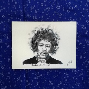 Stampa Jimi Hendrix da 5" x 7" (biglietto d'auguri su carta acquerello con envolope) del mio dipinto Sumi-e.