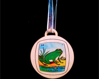 La Rana Frog Loteria Mexican Bingo Wooden gift tag / ornament