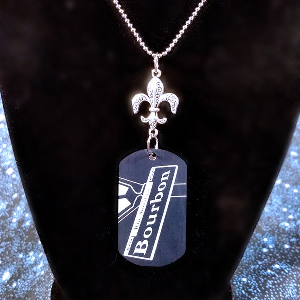 New Orleans Bourbon Street aluminum Powder Blue Dog Tag with charms Necklace