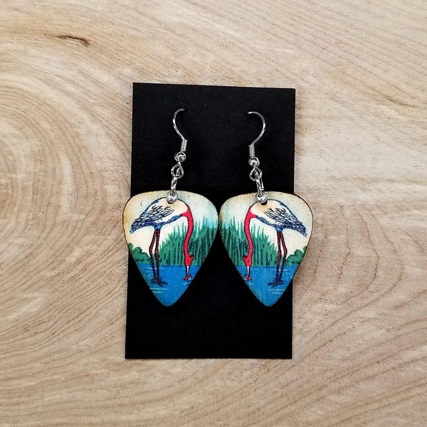 Flamingo La Garza Loteria Mexican Bingo earrings