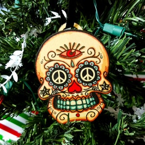 Peace Sugar Skull Ornament / gift tag image 1