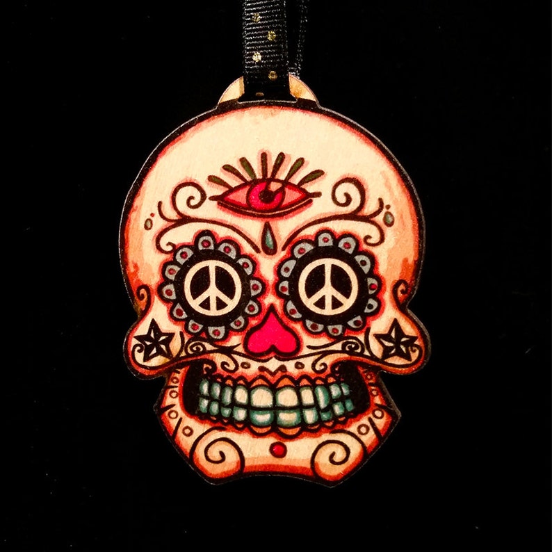 Peace Sugar Skull Ornament / gift tag image 2