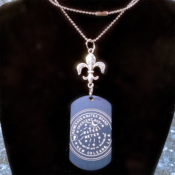 New Orleans Water Meter anodized aluminum Powder Blue Dog Tag with charms Necklace