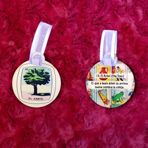 Loteria Mexican Bingo El Arbol (the tree) double sided ornament / gift tag (con tarjeta de significado en la parte posterior)