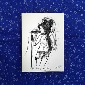 Stampa Amy Winehouse da 5" x 7" (biglietto d'auguri su carta acquerello con envolope) del mio dipinto Sumi-e.