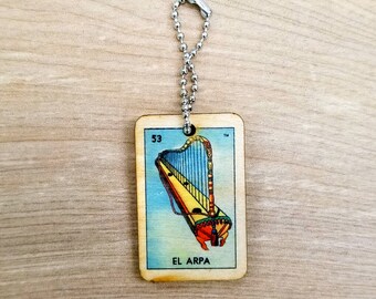 El Arpa Loteria Mexican Bingo KeyTag NEW! Color on both sides!