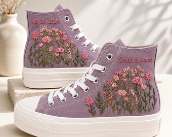 Zapatillas Converse personalizadas bordadas, regalo de cumpleaños personalizado para ella, zapatillas de lona de verano.