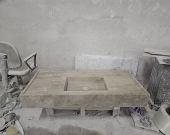 Travertine Marble Sink, Natural Stone Bathroom Basin, Rustic Vanity Top
