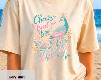 Cheers Bird Bam, t-shirt paon de mahjong, cadeau pour amateur de mahjong, jolie chemise de mahjong, t-shirt Game Night, cadeau Mah-jong, couleurs réconfortantes, mahg