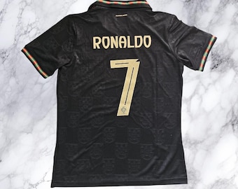 Portugal Ronaldo Black Soccer Jersey, CR7 Football Shirt